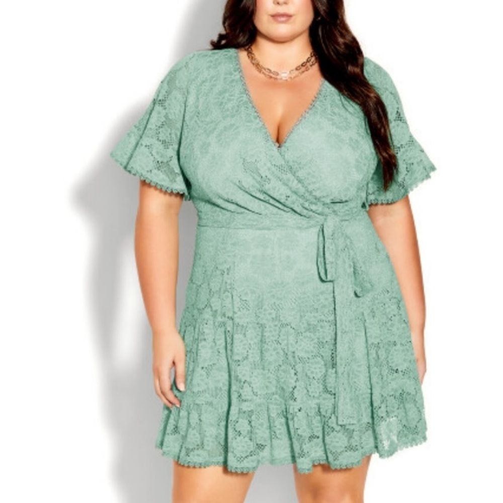 City Chic sage green garden kisses belted ruffle dress Sz 22 New